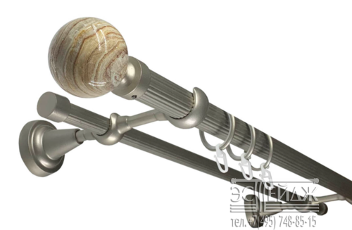 Карниз двухрядный ЯШМА СТОУН D28/19 мм, серебро матовое