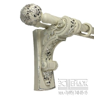 Карниз двухрядный "ФАРФОР Борей Дамаск" D36/19 мм, серебро на молочном глянце 