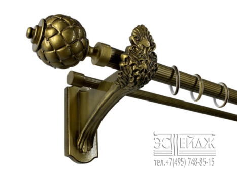 Карниз 2-х рядный металлический "ОЛИМПИЯ АНТЕЙ"  D28/19мм, антик глянцевый