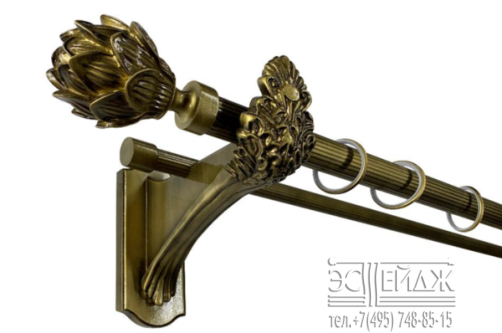 Карниз 2-х рядный металлический "ОЛИМПИЯ АДОНИС"  D28/19мм, антик глянцевый 