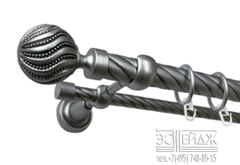 Карниз 2-х рядный металлический "ОЛИМПИЯ ЭНИО"  D28/19мм, светлое серебро